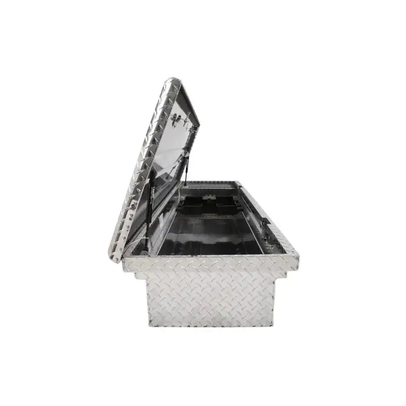 Tool Box Crossover Low Profile; Single Lid; Diamond Tread; Silver; Aluminum; 69-3/4 Inch Length x 20 Width 12.2 Height;
