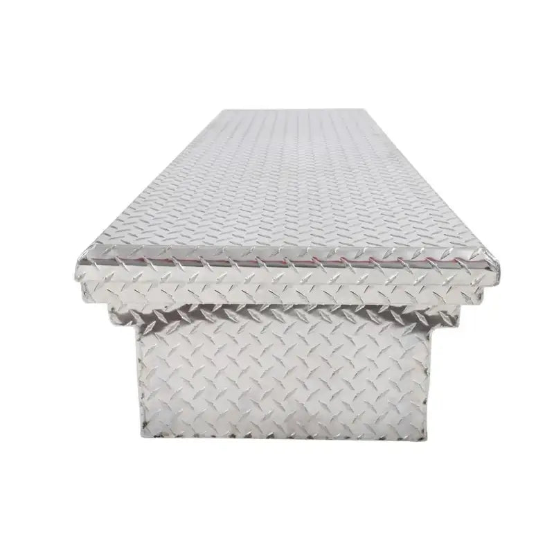 Tool Box Crossover Low Profile; Single Lid; Diamond Tread; Silver; Aluminum; 69-3/4 Inch Length x 20 Width 12.2 Height;