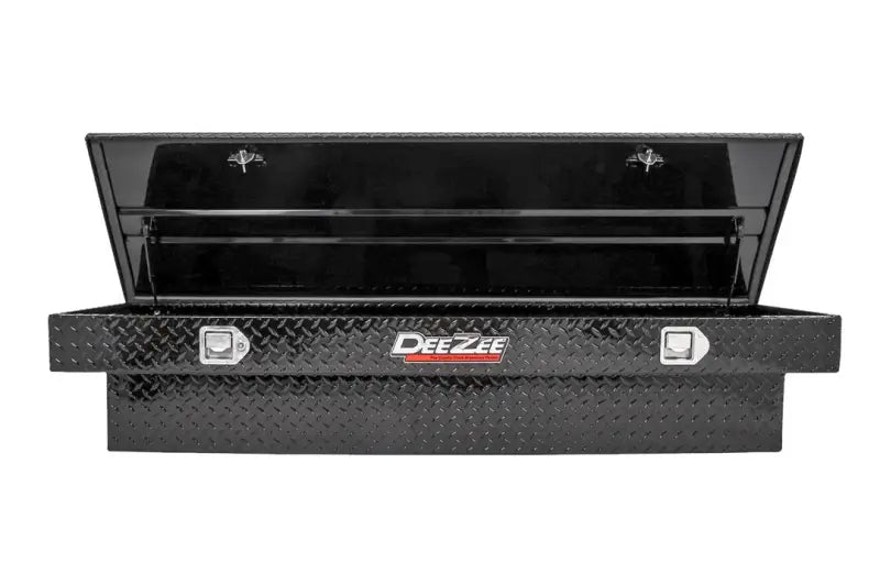 Tool Box Crossover; Single Lid; Diamond Tread; Black Gloss Powder Coated Aluminum; 69-3/4 Inch Length x 20 Width 12.2