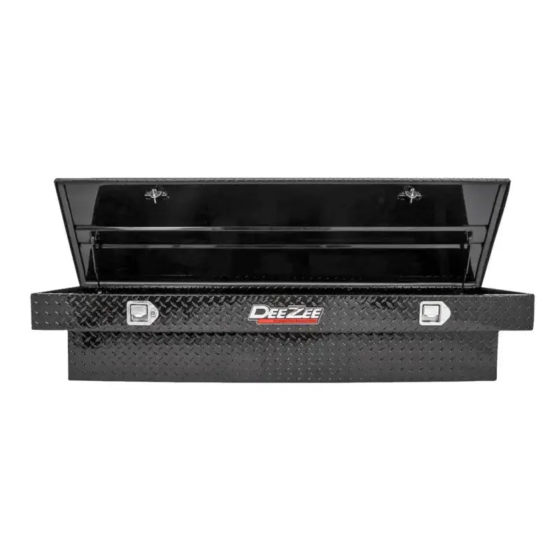 Tool Box Crossover; Single Lid; Diamond Tread; Black Gloss Powder Coated Aluminum; 69-3/4 Inch Length x 20 Width 12.2