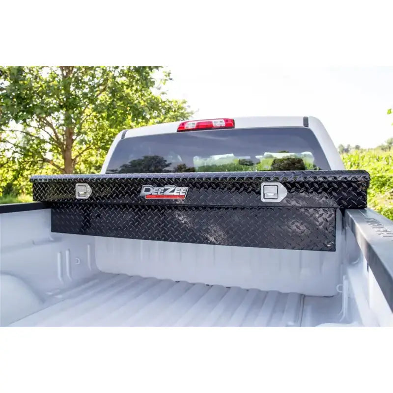 Tool Box Crossover; Single Lid; Diamond Tread; Black Gloss Powder Coated Aluminum; 69-3/4 Inch Length x 20 Width 12.2