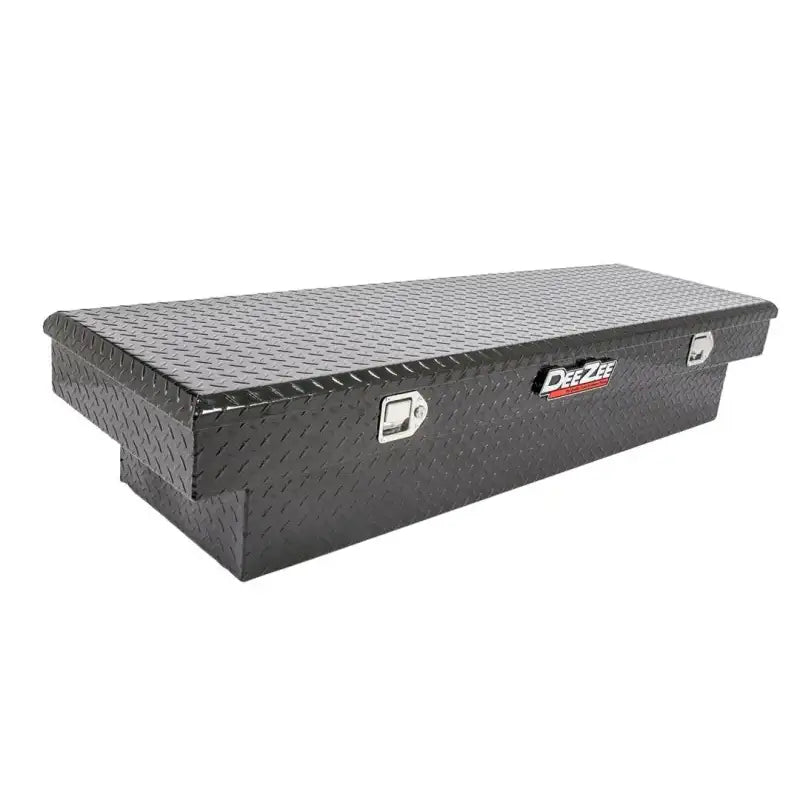 Tool Box Crossover; Single Lid; Diamond Tread; Black Gloss Powder Coated Aluminum; 69-3/4 Inch Length x 20 Width 12.2