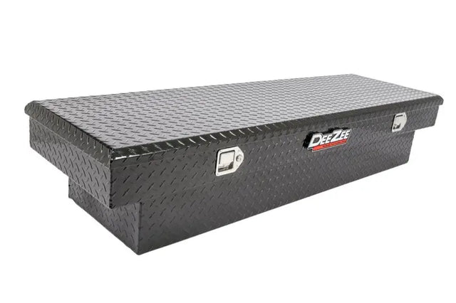Tool Box Crossover; Single Lid; Diamond Tread; Black Gloss Powder Coated Aluminum; 69-3/4 Inch Length x 20 Width 12.2