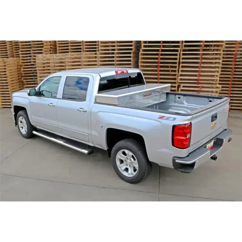 Tool Box Crossover; Single Lid; Diamond Tread; Silver; Aluminum; 69-3/4 Inch Length x 20 Width 12.2 Height; 8.4 Cubic
