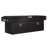 Black diamond-plate Tool Box Crossover with single lid, powder coated gloss black aluminum