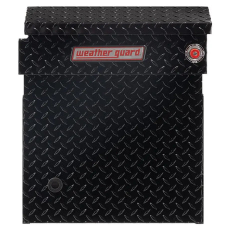 Black diamond-plated Tool Box Crossover with single lid and glossy black finish