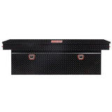 Black diamond-plate Tool Box Crossover with single lid, powder coated, fits 72in truck bed