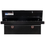Open black diamond plate tool box crossover for trucks, large aluminum box enclosure