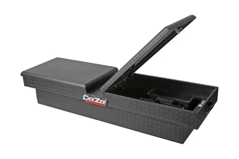 Tool Box Crossover Standard; Gull Wing; Diamond Tread; Black Textured Powder Coated Aluminum; 69-3/4 Inch Length x 20