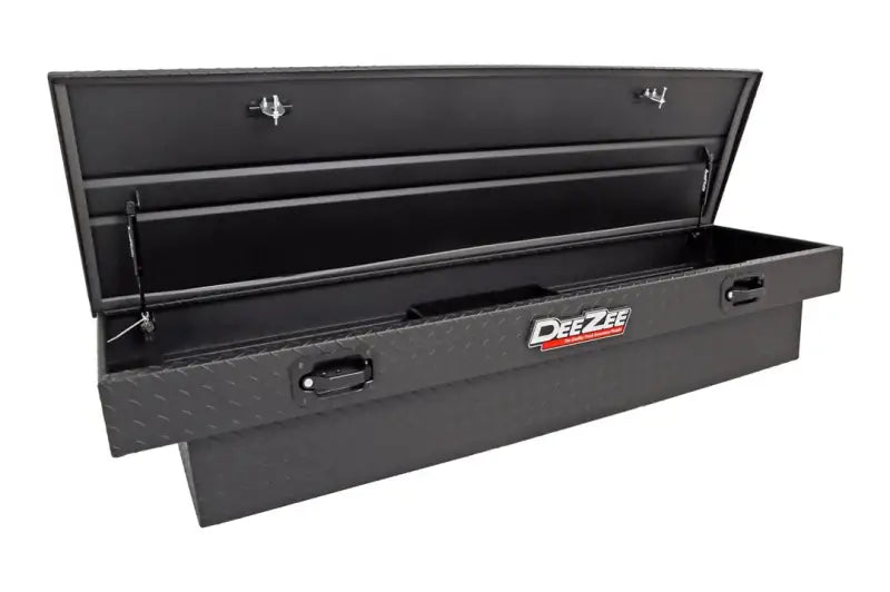 Tool Box Crossover Standard; Single Lid; Diamond Tread; Black Textured Powder Coated Aluminum; 69-3/4 Inch Length x 20