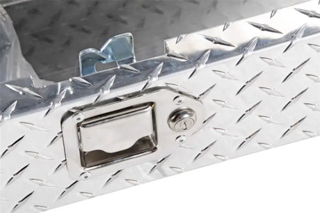 Tool Box Side Mount; Single Lid; Diamond Tread; Silver; Aluminum; 48 Inch Length x 12.75 Width 10 Height; 3 Cubic Foot