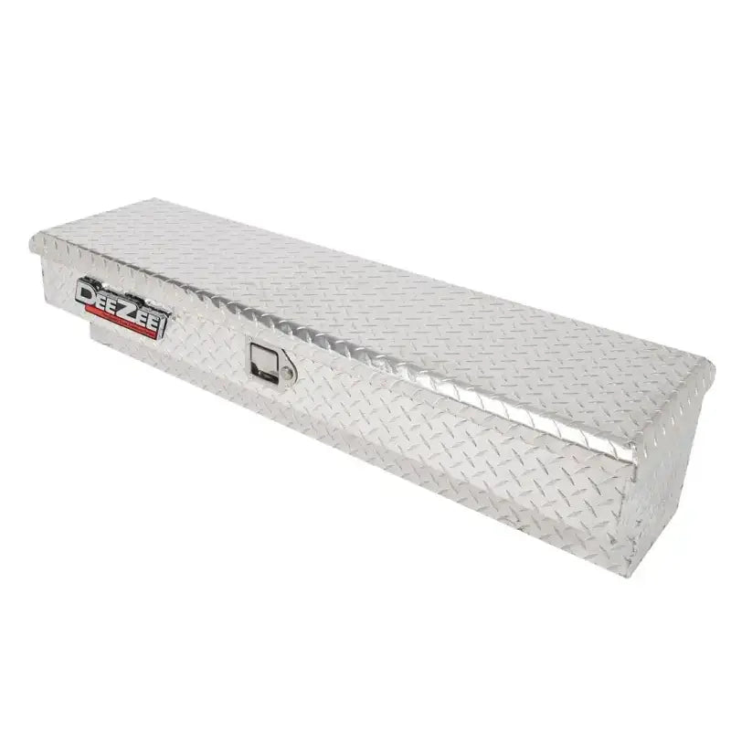 Tool Box Side Mount; Single Lid; Diamond Tread; Silver; Aluminum; 48 Inch Length x 12.75 Width 10 Height; 3 Cubic Foot