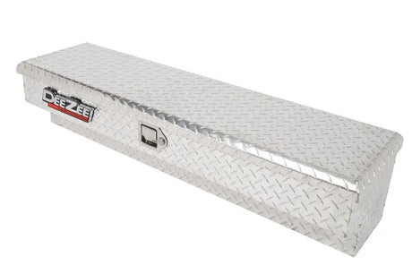 Tool Box Side Mount; Single Lid; Diamond Tread; Silver; Aluminum; 48 Inch Length x 12.75 Width 10 Height; 3 Cubic Foot