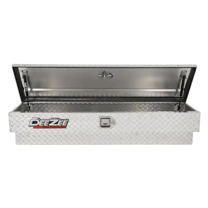 Tool Box Side Mount; Single Lid; Diamond Tread; Silver; Aluminum; 48 Inch Length x 12.75 Width 10 Height; 3 Cubic Foot