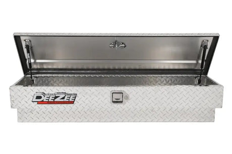 Tool Box Side Mount; Single Lid; Diamond Tread; Silver; Aluminum; 48 Inch Length x 12.75 Width 10 Height; 3 Cubic Foot