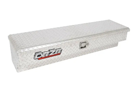 Tool Box Side Mount; Single Lid; Diamond Tread; Silver; Aluminum; 48 Inch Length x 12.75 Width 10 Height; 3 Cubic Foot