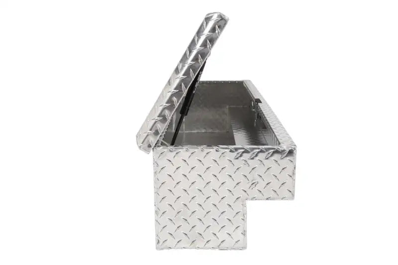 Tool Box Side Mount; Single Lid; Diamond Tread; Silver; Aluminum; 48 Inch Length x 12.75 Width 10 Height; 3 Cubic Foot