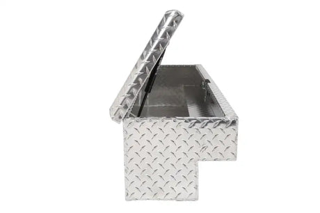 Tool Box Side Mount; Single Lid; Diamond Tread; Silver; Aluminum; 48 Inch Length x 12.75 Width 10 Height; 3 Cubic Foot