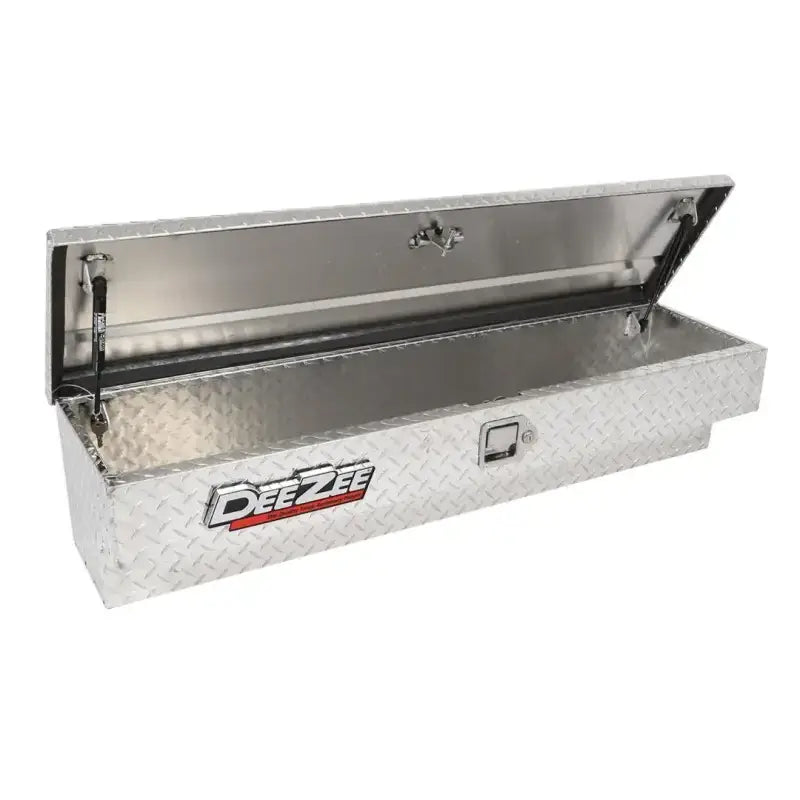 Tool Box Side Mount; Single Lid; Diamond Tread; Silver; Aluminum; 48 Inch Length x 12.75 Width 10 Height; 3 Cubic Foot