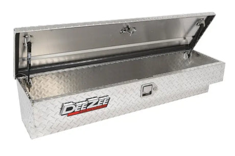 Tool Box Side Mount; Single Lid; Diamond Tread; Silver; Aluminum; 48 Inch Length x 12.75 Width 10 Height; 3 Cubic Foot
