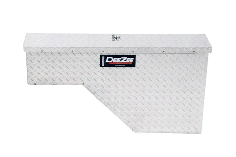 Tool Box Wheel Well; Single Lid; Diamond Tread; Silver; Aluminum; 37 Inch Top Length/ 14 Bottom Length x 7.75 Width