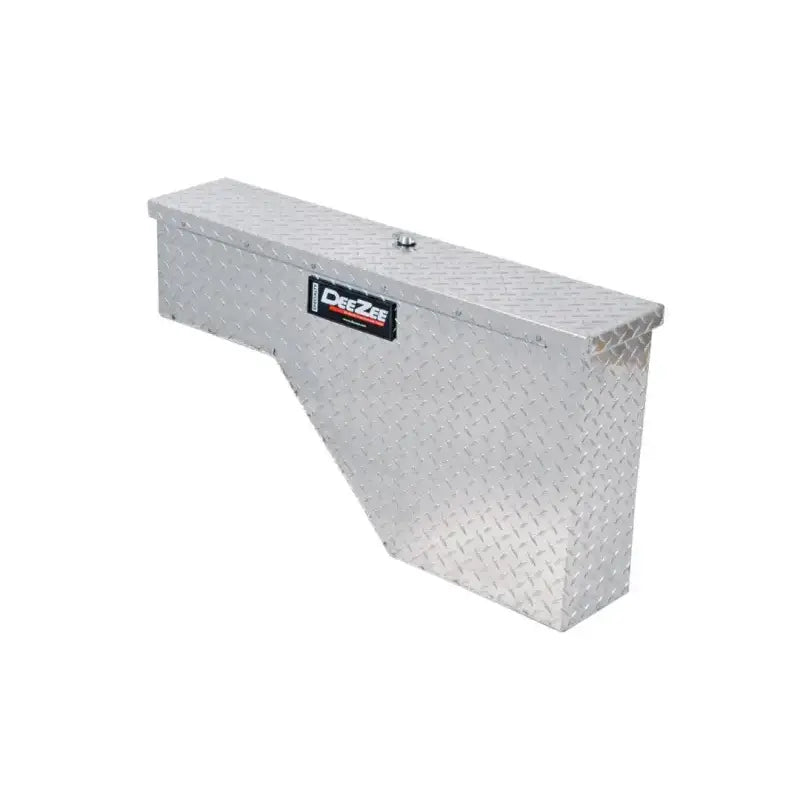 Tool Box Wheel Well; Single Lid; Diamond Tread; Silver; Aluminum; 37 Inch Top Length/ 14 Bottom Length x 7.75 Width