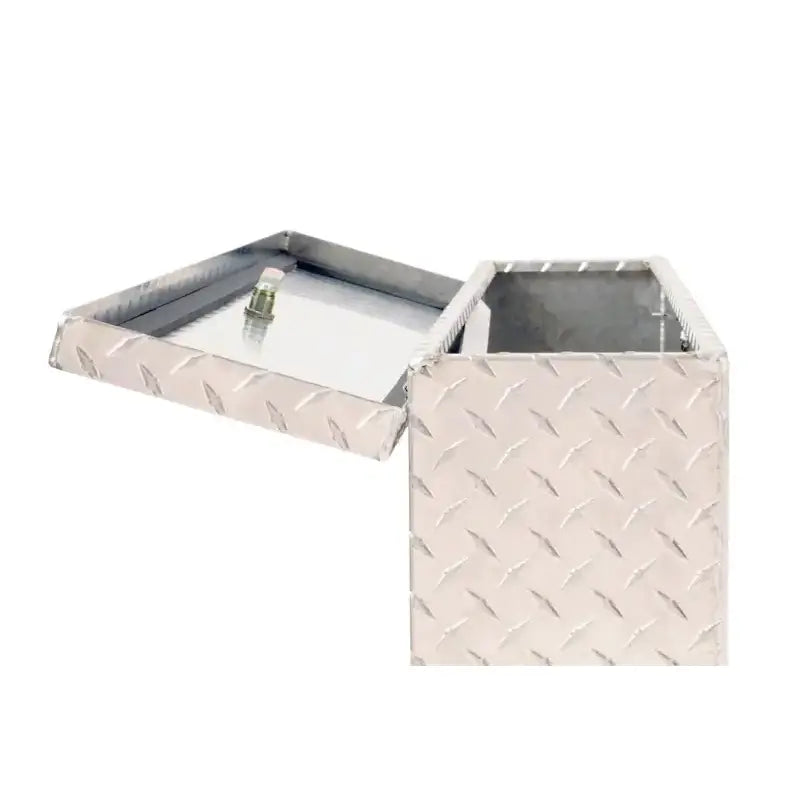 Tool Box Wheel Well; Single Lid; Diamond Tread; Silver; Aluminum; 37 Inch Top Length/ 14 Bottom Length x 7.75 Width