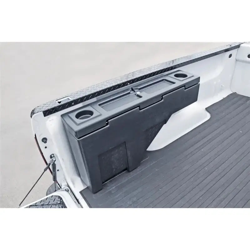 Tool Box Wheel Well; Single Reversible Lid; Black; Polyethylene; 37 Inch Top Length/ 14 Bottom Length x 7.75 Width 19.5