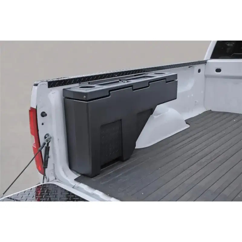 Tool Box Wheel Well; Single Reversible Lid; Black; Polyethylene; 37 Inch Top Length/ 14 Bottom Length x 7.75 Width 19.5