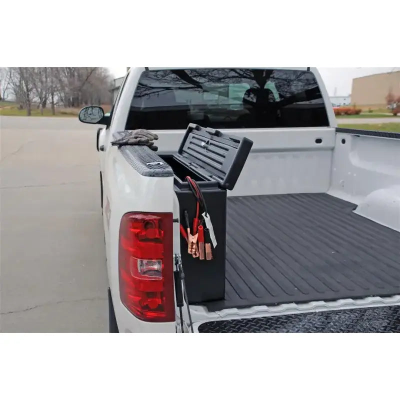Tool Box Wheel Well; Single Reversible Lid; Black; Polyethylene; 37 Inch Top Length/ 14 Bottom Length x 7.75 Width 19.5