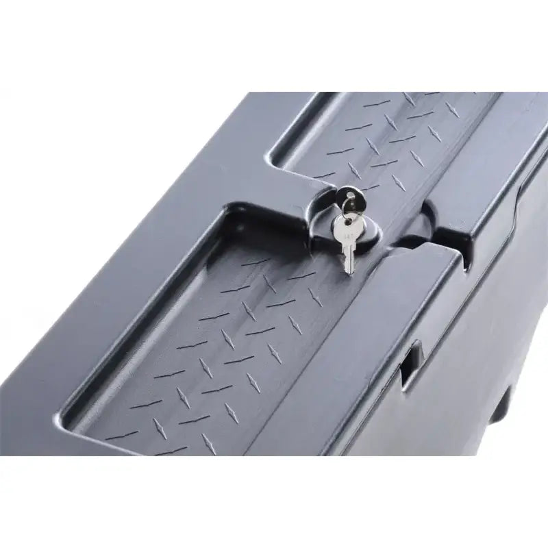 Tool Box Wheel Well; Single Reversible Lid; Black; Polyethylene; 37 Inch Top Length/ 14 Bottom Length x 7.75 Width 19.5