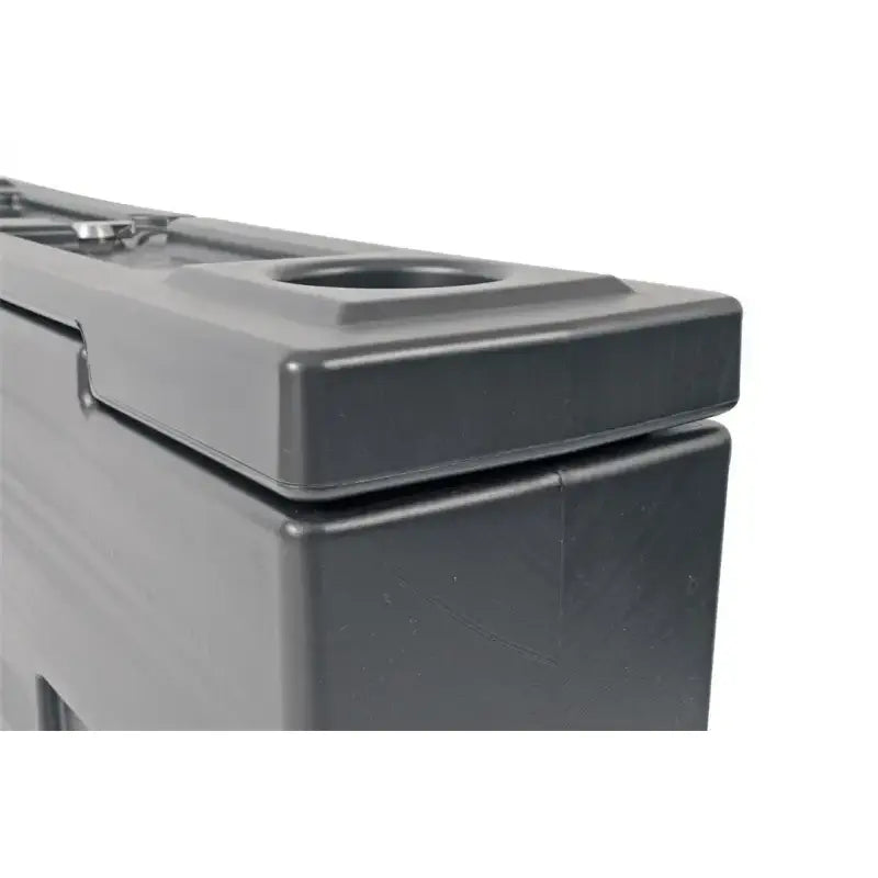 Tool Box Wheel Well; Single Reversible Lid; Black; Polyethylene; 37 Inch Top Length/ 14 Bottom Length x 7.75 Width 19.5