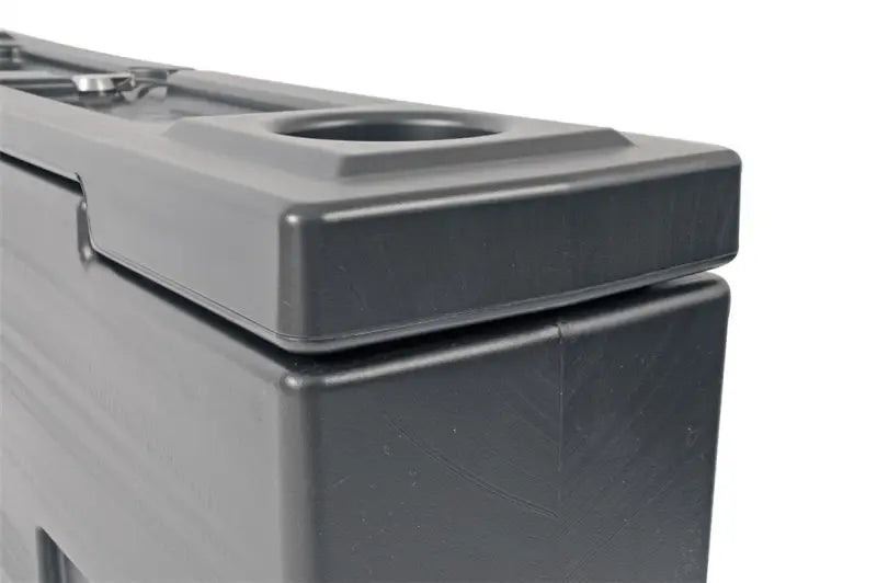 Tool Box Wheel Well; Single Reversible Lid; Black; Polyethylene; 37 Inch Top Length/ 14 Bottom Length x 7.75 Width 19.5