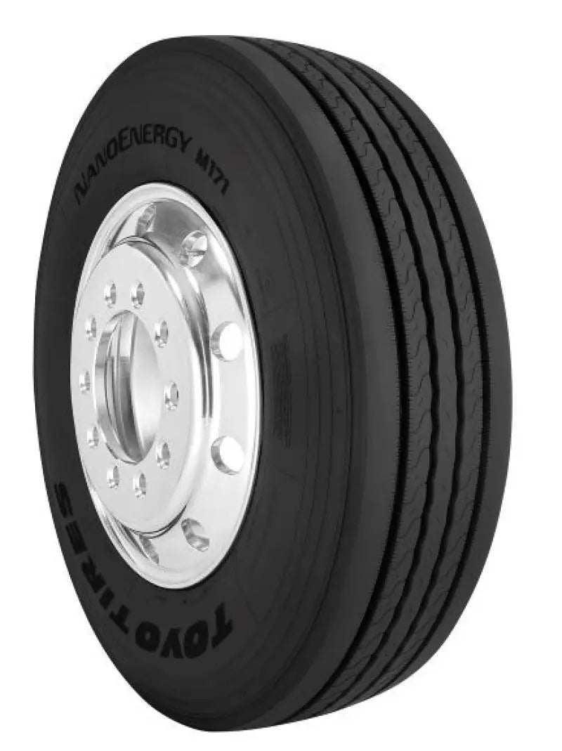 Black Toyo M171 tire with silver hubcap and rubber tread pattern