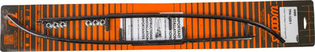 Black windshield wiper blade and replacement parts on orange brown striped backing for Trail Blazer Round or Round Bar Runners