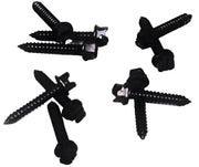 Black hex-head self-tapping screws with washers for track tire traction applications