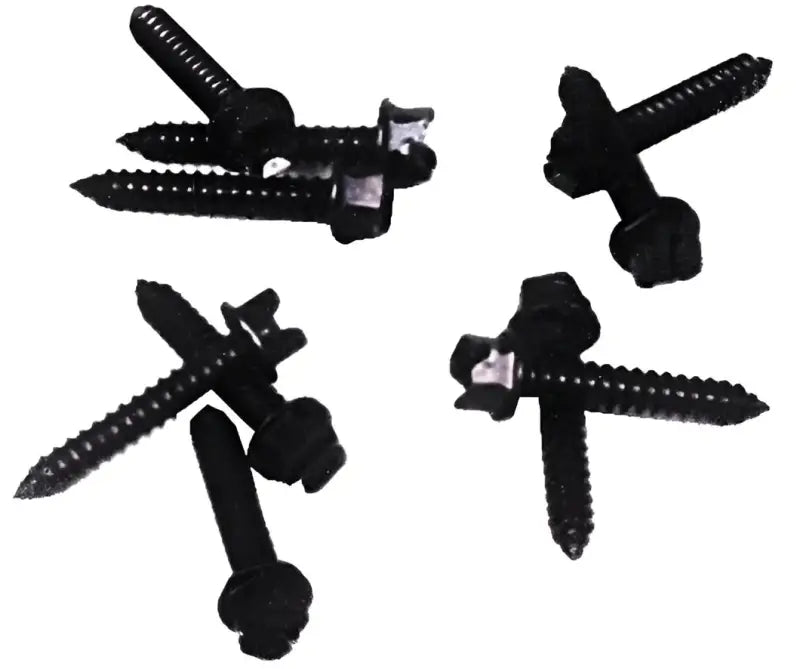 Black hex-head self-tapping screws with washers for track tire traction applications