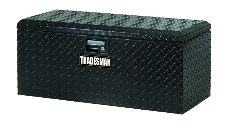 Tradesman aluminum ATV flush mount storage box, 32in black diamond plate with silver handle