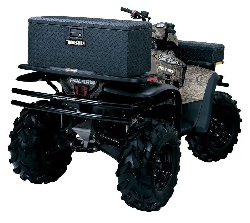 Black Tradesman aluminum ATV flush mount storage box on Polaris with large tires