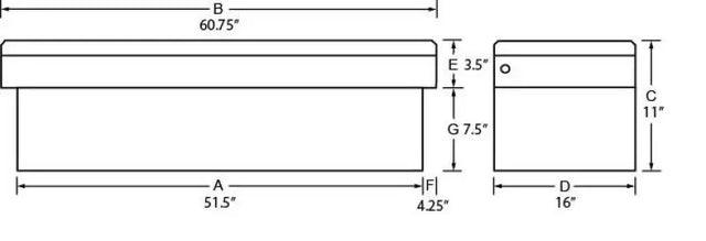 Rectangular black tradesman aluminum economy cross bed truck tool box with dimensions