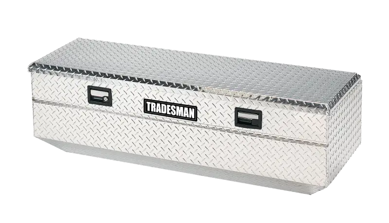 Silver diamond-plated tradesman aluminum flush mount tool box for trucks