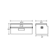 Tradesman Aluminum Flush Mount Truck Tool Box with dimensions in black for easy fit