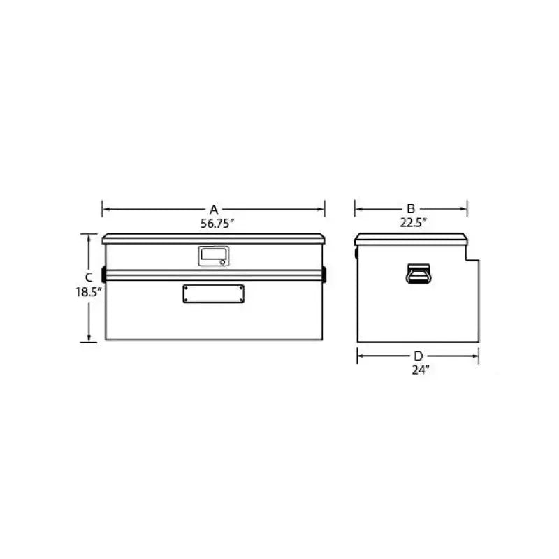 Tradesman Aluminum Flush Mount Truck Tool Box with dimensions in black for easy fit