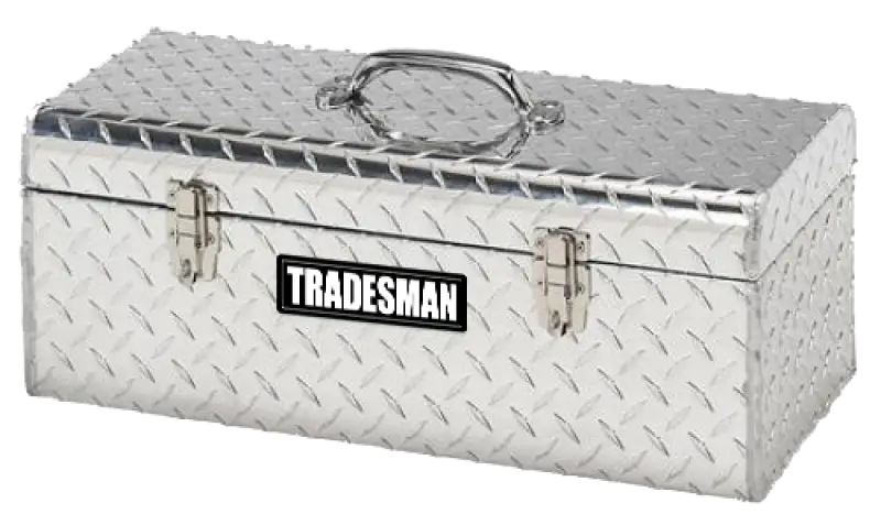 Silver metal tradesman aluminum handheld tool box 24in for easy storage