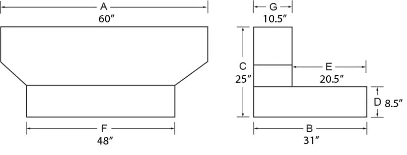 Furniture dimensions for Tradesman Aluminum L-Shape Liquid Storage Tank 100 Gallon