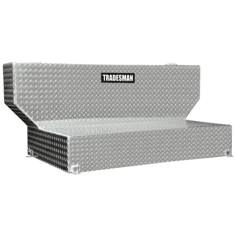 Silver diamond plate truck tool box on Tradesman Aluminum Liquid Storage Tank