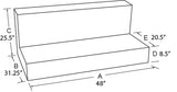 Dimensional drawing of two-tiered rectangular foam block for Tradesman Aluminum liquid storage tank
