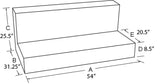 Two-tiered bench with dimensions for Tradesman Aluminum Liquid Storage Tank Brite