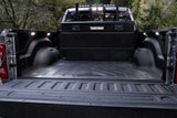 Black diamond-plated truck toolbox on Tradesman Aluminum L-Shape Liquid Storage Tank Combo
