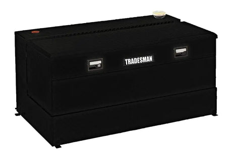 Black tradesman tool chest with liquid storage tank combo for secure storage
